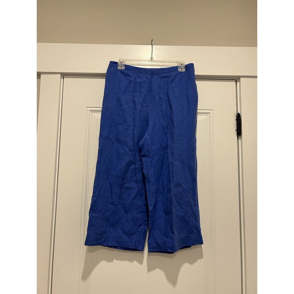 Kim Rogers Wide Leg Cropped Linen Pants Blue Sz XL Boho Lagenlook Coastal Preppy